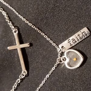 Layered in faith heart charm with a mustard seed faith charm & cross